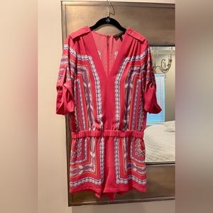 EUC BCBG MAX AZRIA GARNET COMBO SOREN TAPESTRY PRINT ROMPER YYU9D299/B739A SZ S